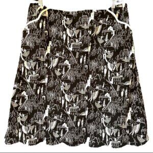 Grace Elements Black and White Novelty Print A-line Skirt Scallop Hem Size 16